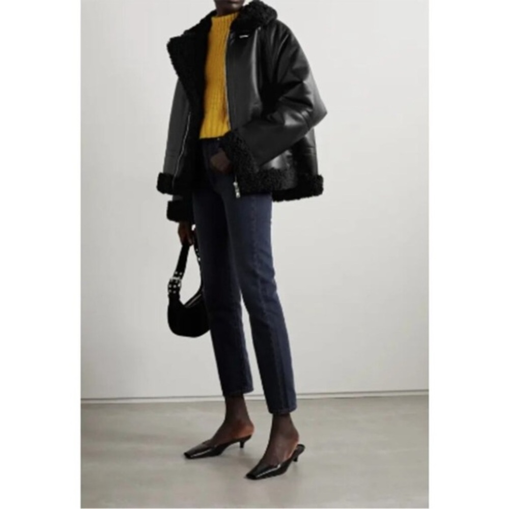 Stand Studio Rind Jacket Medium Black Faux Shearling Trim Moto Chic Coat